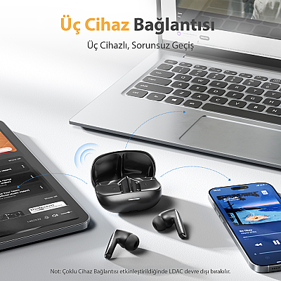 Qcy MeloBuds N65 6.0 Bluetooth Kulaklık Hi-Res LDAC 60 dB ANC Gri - 6
