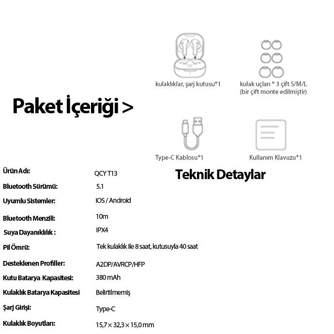 QCY T13 ANC Bluetooth Kulaklık Siyah - 6